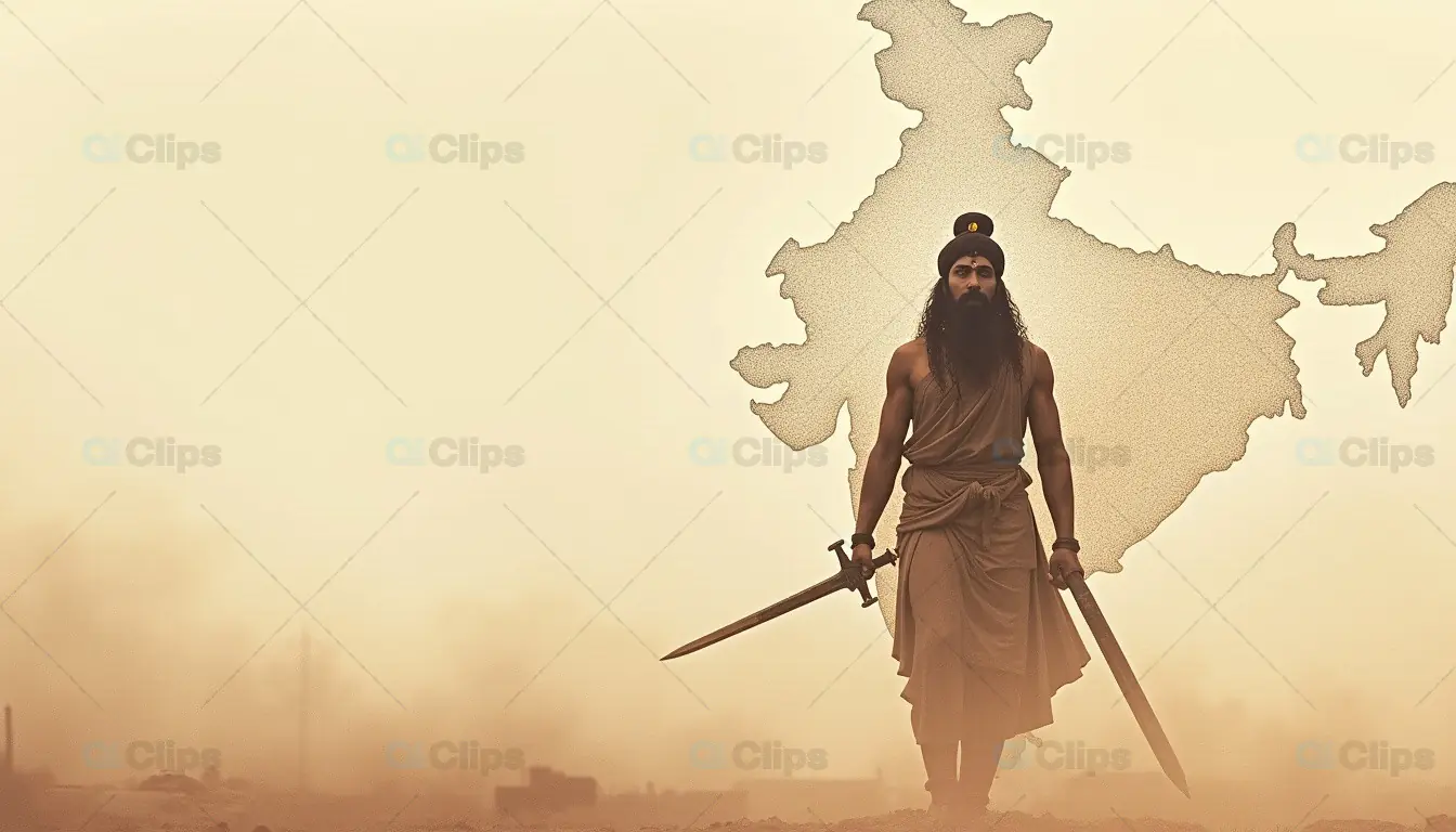 Warrior of Ancient India with Map
