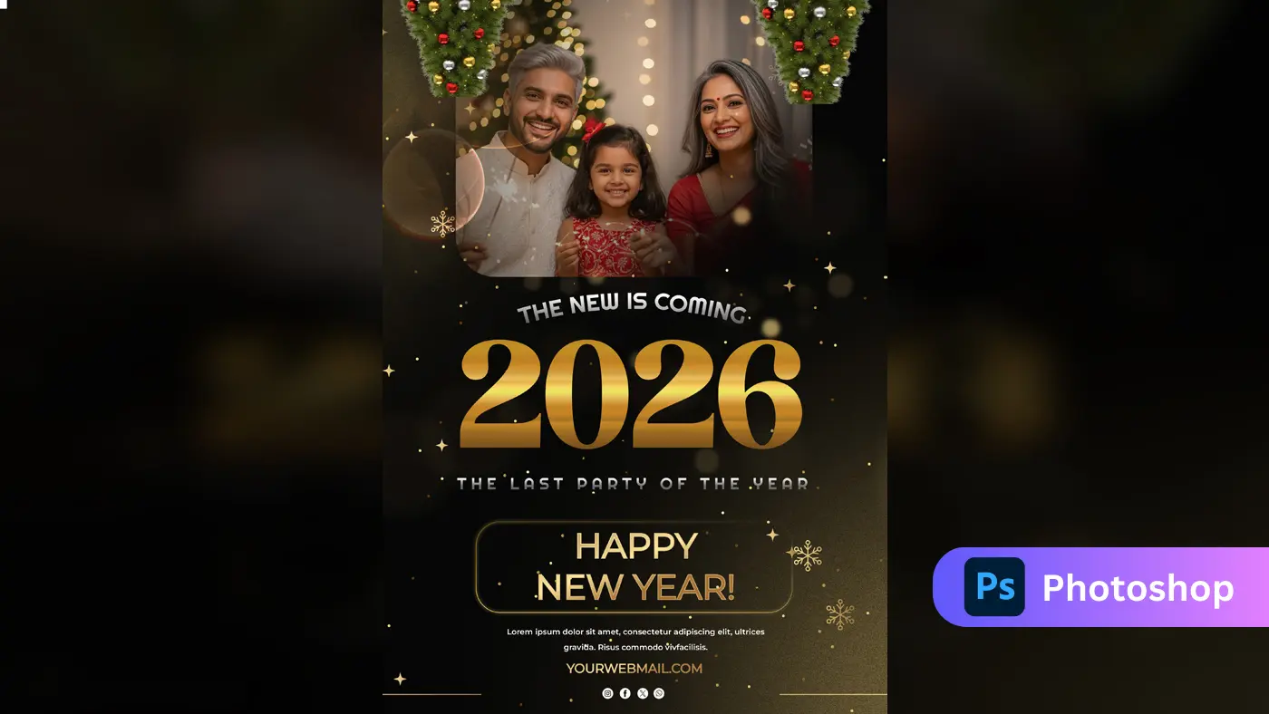 Golden 2026 New Year Party Invitation Template