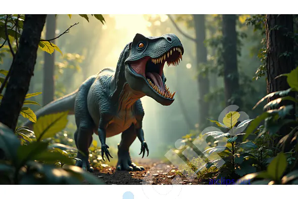 Realistic Roaring T-Rex in a Sunlit Jungle