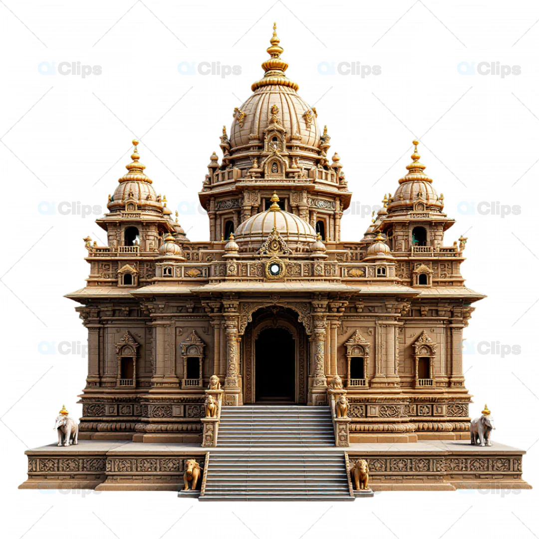 Grand 3D Indian Temple Model with Central Dome and Ornate Carvings