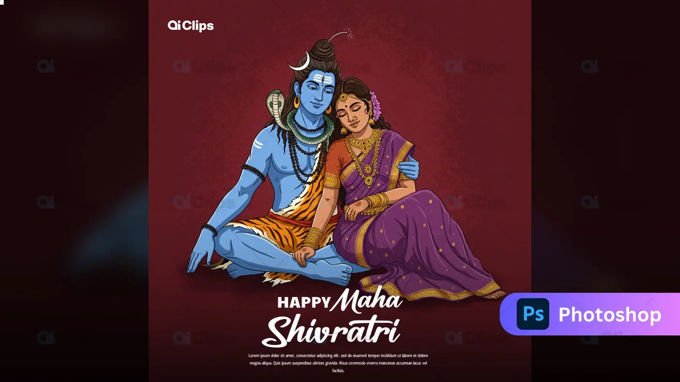 Divine Shiva and Parvati Illustration - Maha Shivratri Template