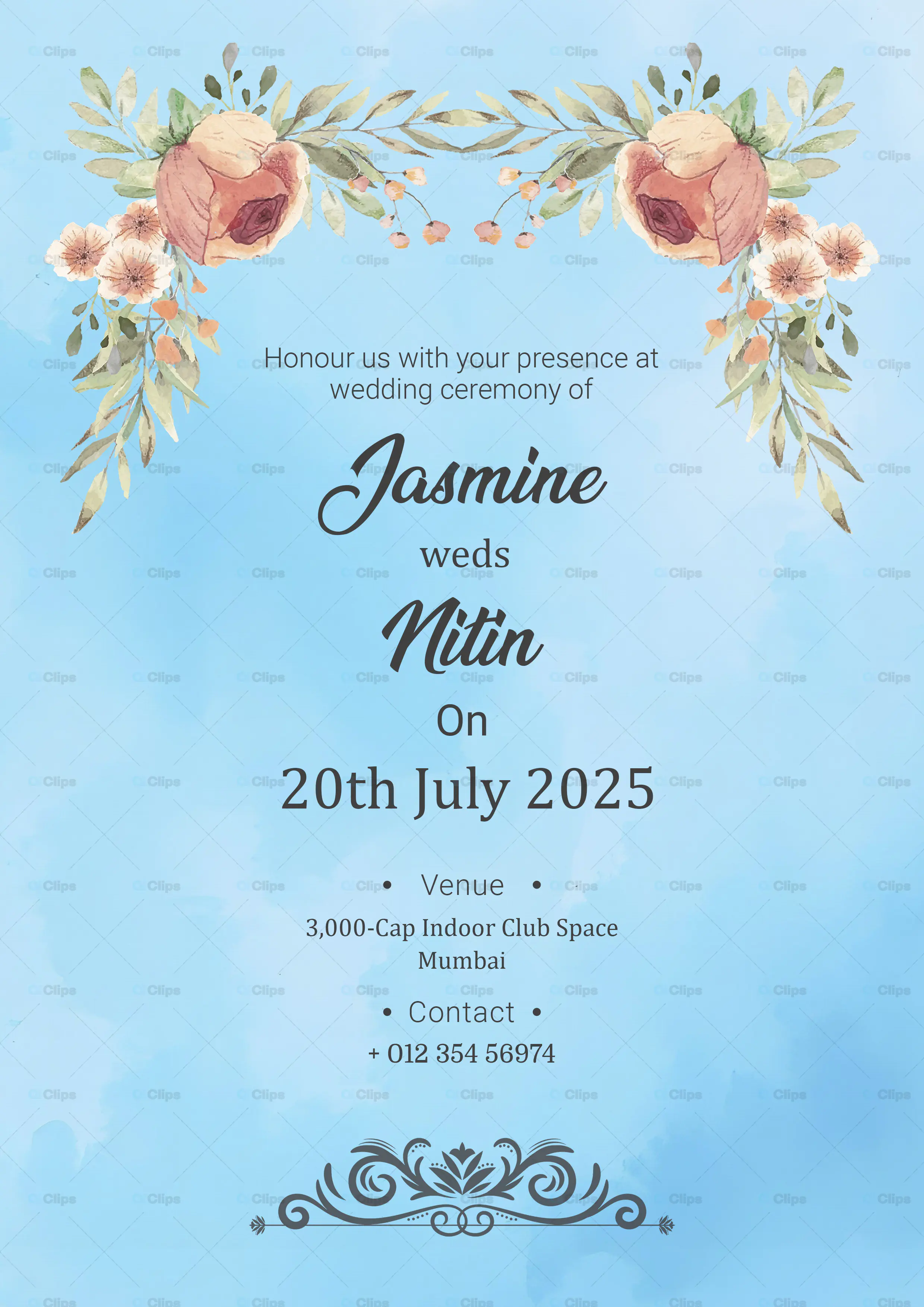 Watercolor Wedding Invitation PSD Template