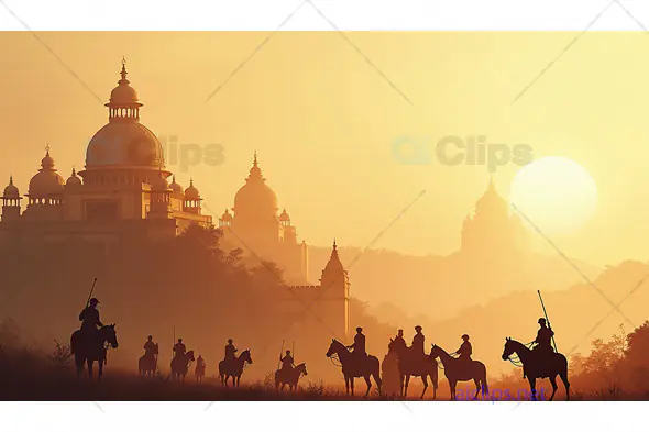 Riders at Sunset in Front of Majestic Indian Palace