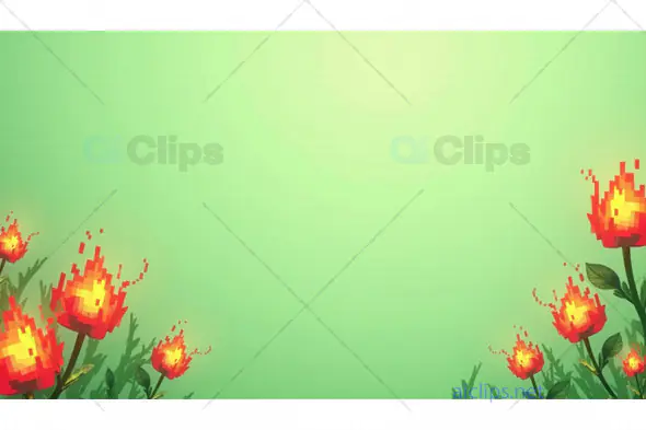 Pixel Art Fire Flowers on Green Background