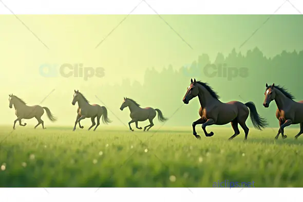 Running Horses on a Sunlit Meadow