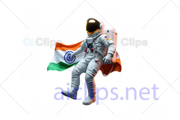 Indian Astronaut Floating with National Flag 3D Illustration