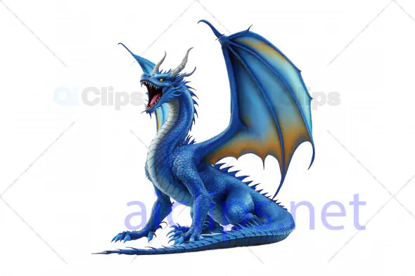 Majestic 3D Blue Dragon with Vibrant Scales and Outstretched Wings