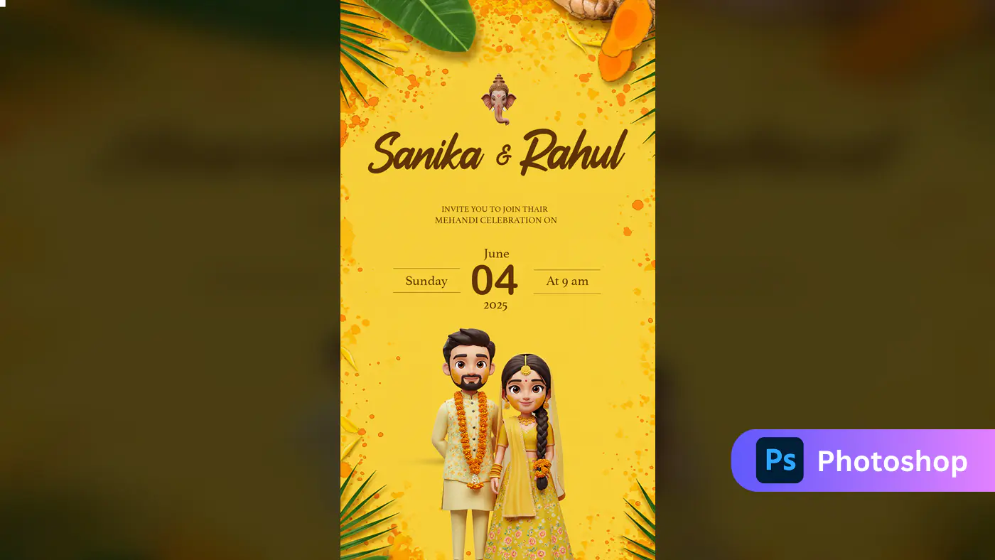 3D Cartoon Style Indian Mehendi Invitation
