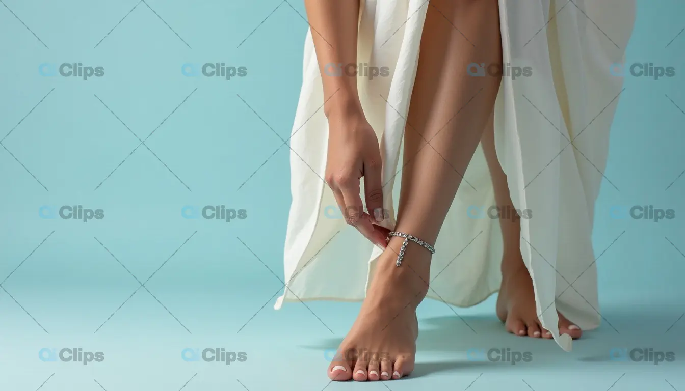 Elegant Anklet on Woman's Foot in Minimalist Fashion Shoot
