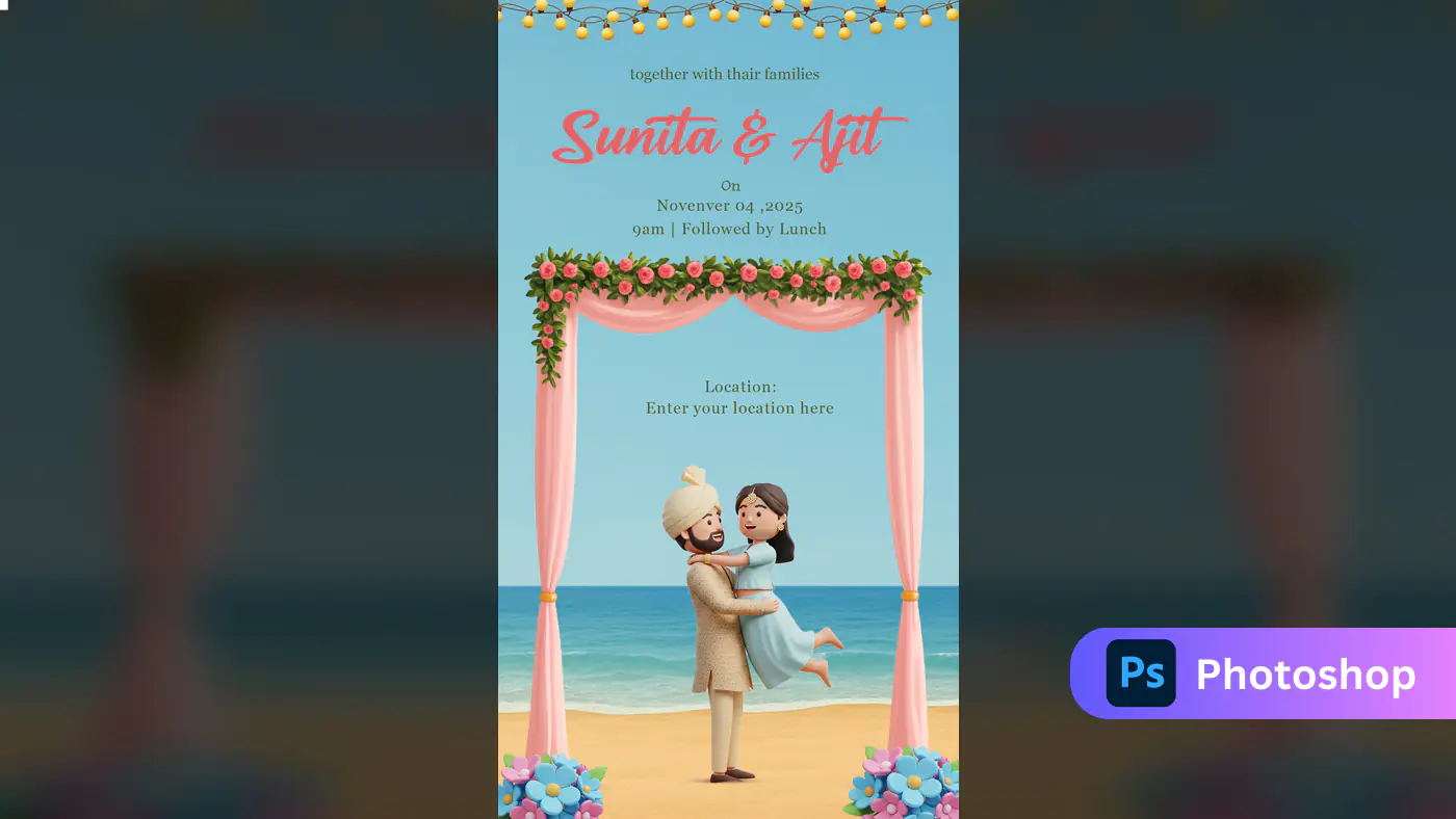 Beach Theme 3D Indian Wedding Invitation Template