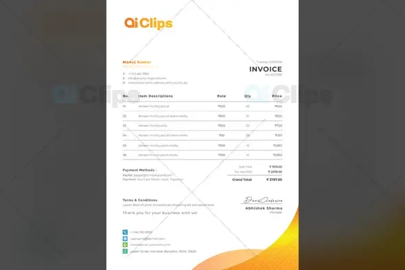 Modern Corporate Invoice Template with Orange Wave Design