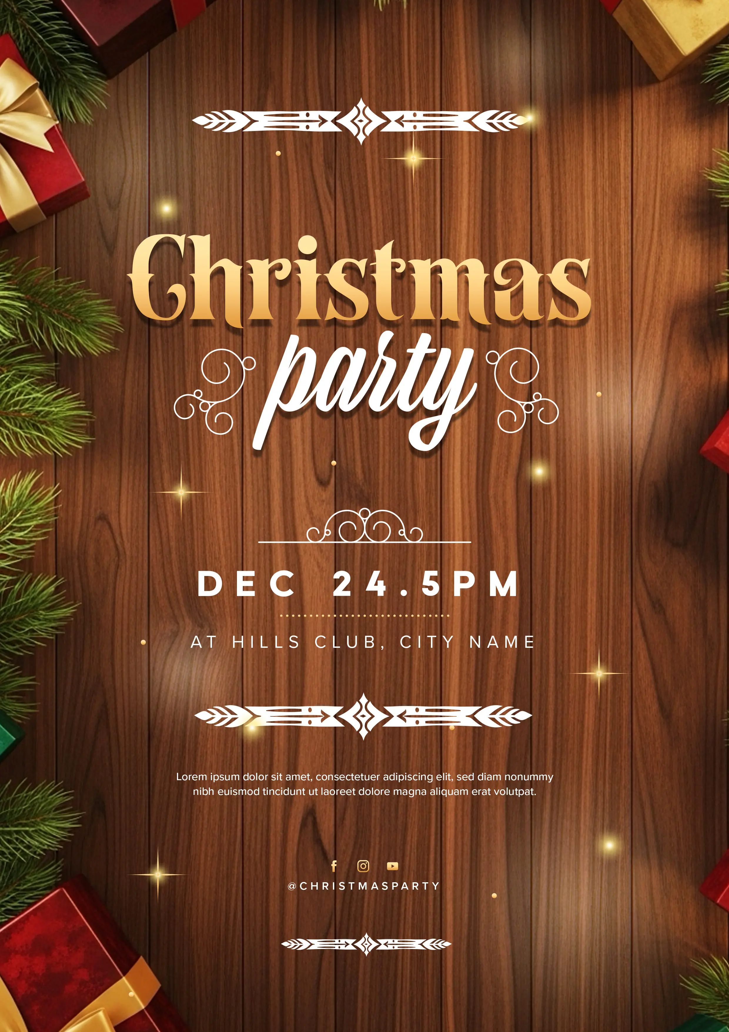 Rustic Wooden Christmas Party Invitation Template