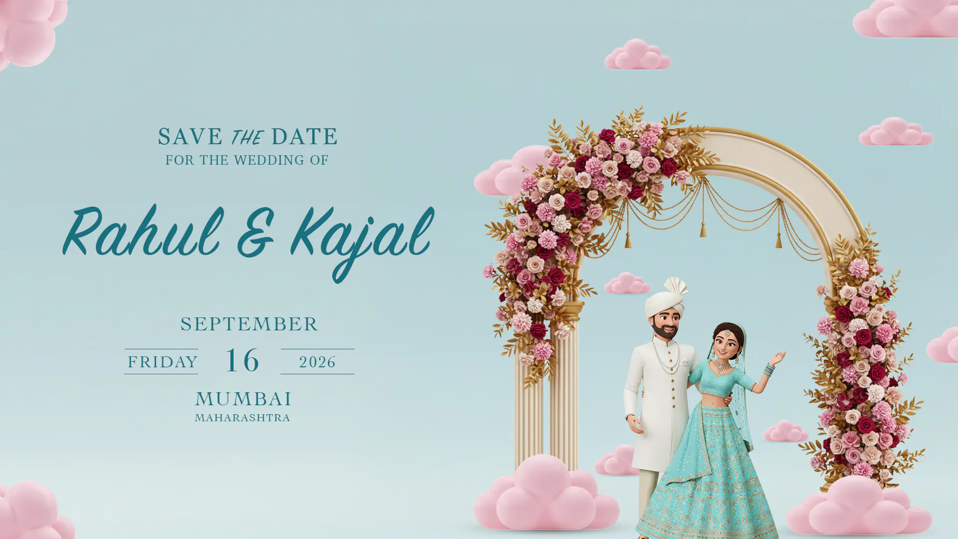 Pastel Blue Save the Date Wedding Invitation Template with 3D