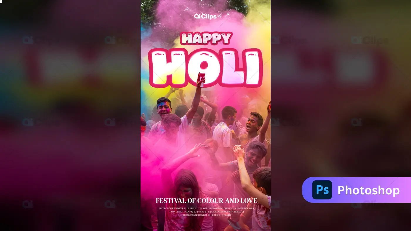 Vibrant Holi Festival Photoshop PSD Template | AIClips