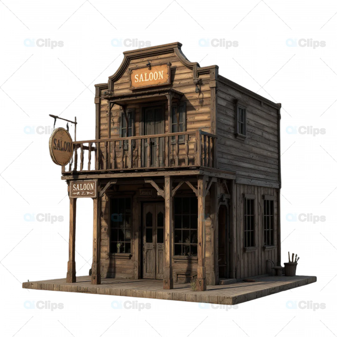 3D Western Saloon Building Model - Vintage Wild West Design
