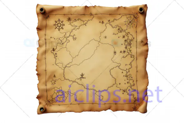 Antique 3D Treasure Map with Vintage Burnt Edges