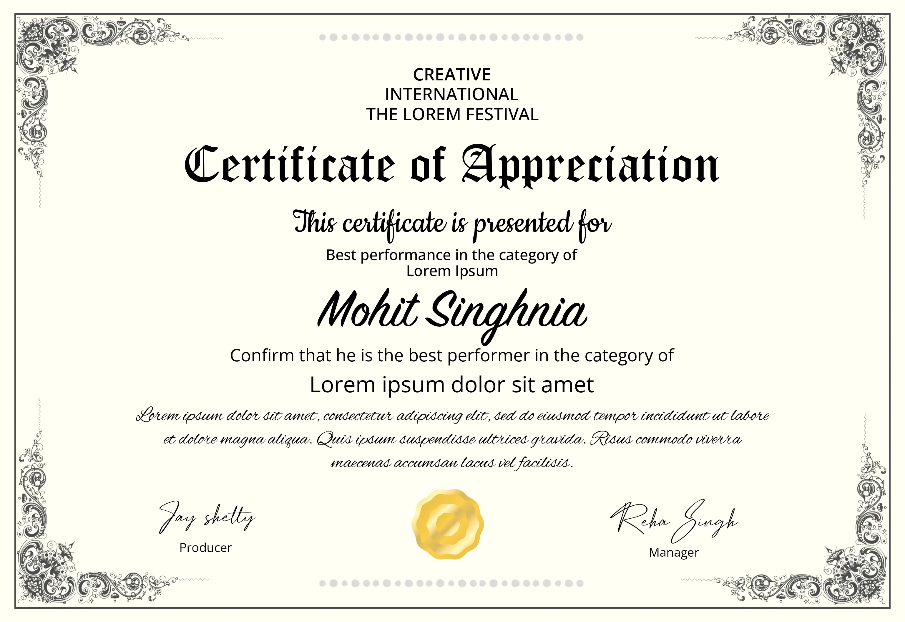 Vintage Festival Appreciation Certificate Template
