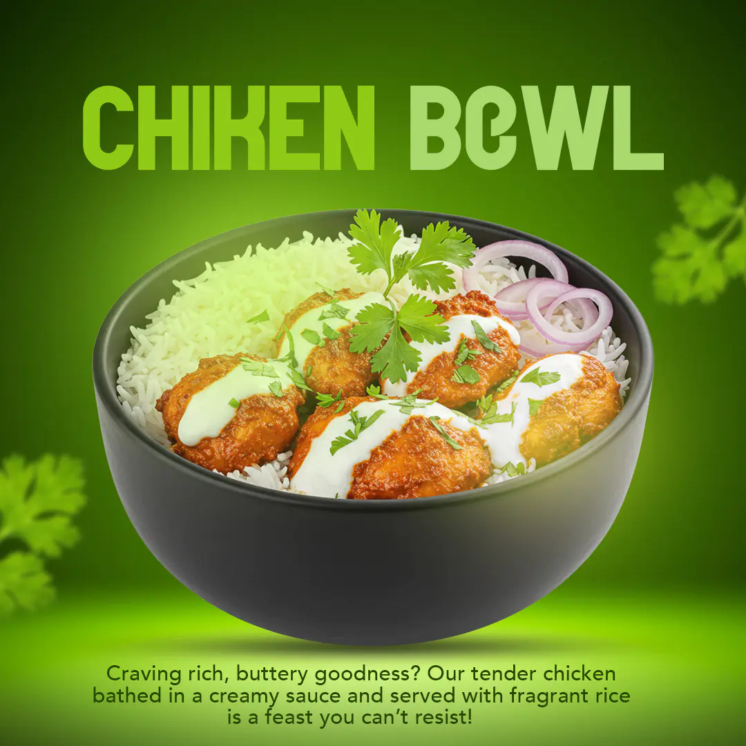 Enhanced Vibrant Chicken Bowl Restaurant Ad Template
