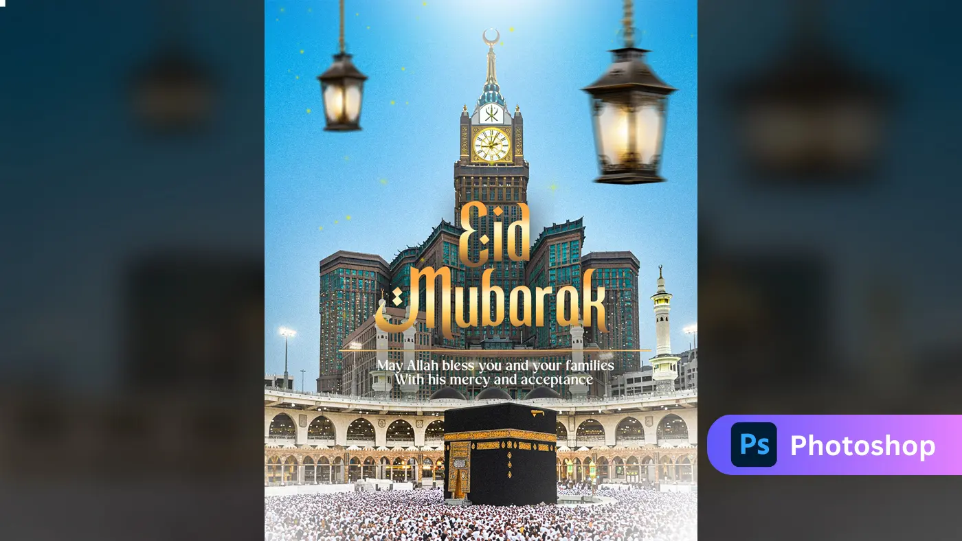Eid Mubarak Template with Mecca