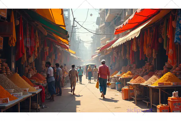 Bustling Indian Spice Market Street
