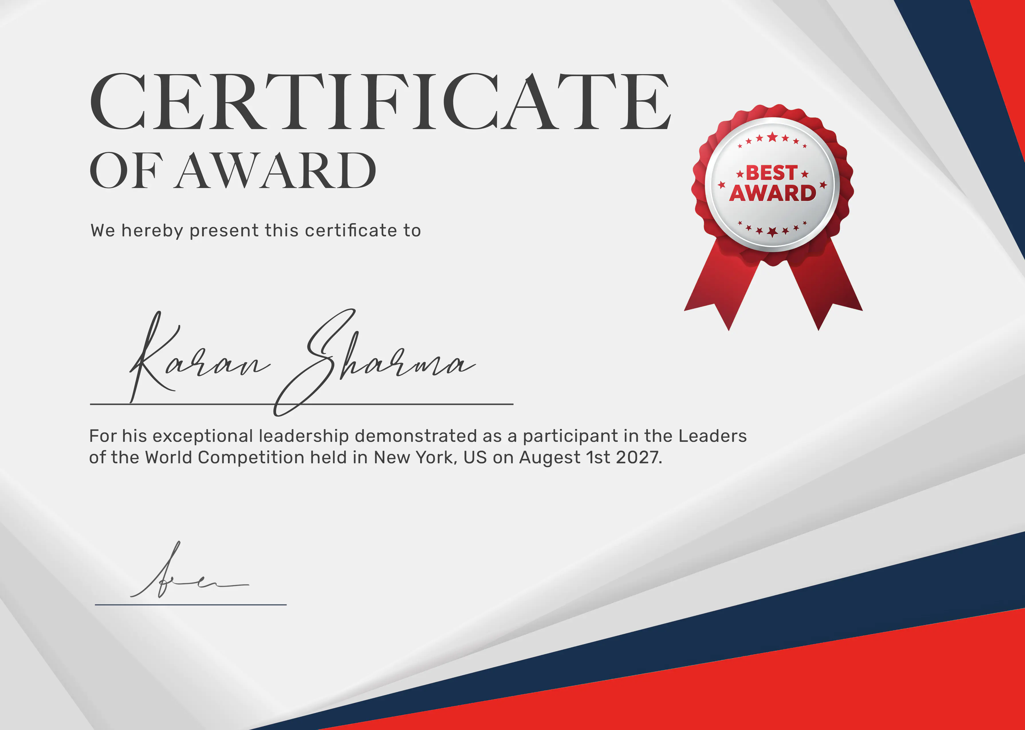 Sleek Leadership Award Certificate Template