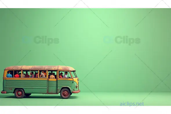 Retro Green Bus on Minimal Green Background