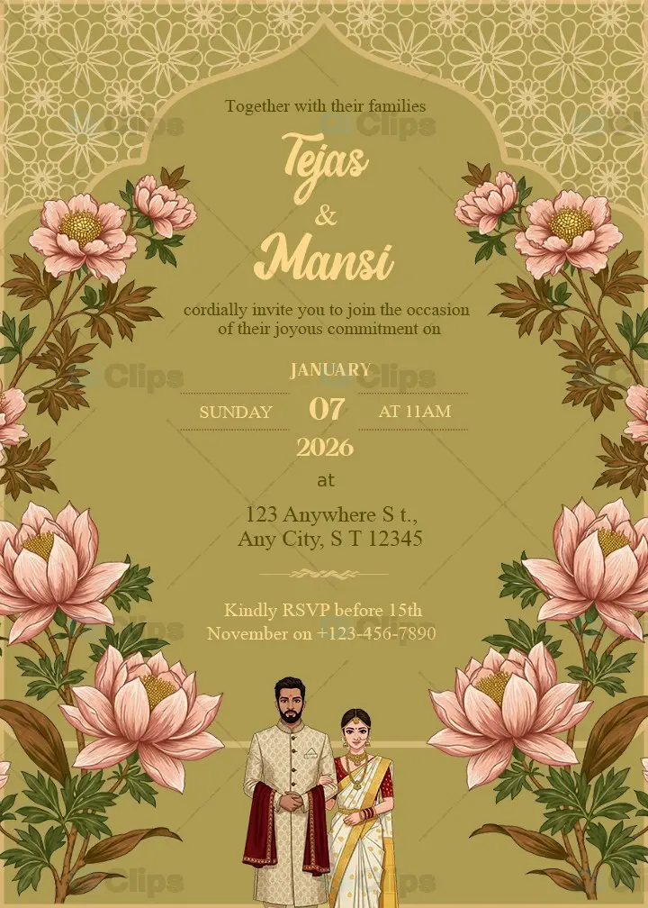 Elegant Indian Wedding Invitation Photoshop PSD Template | AIClips