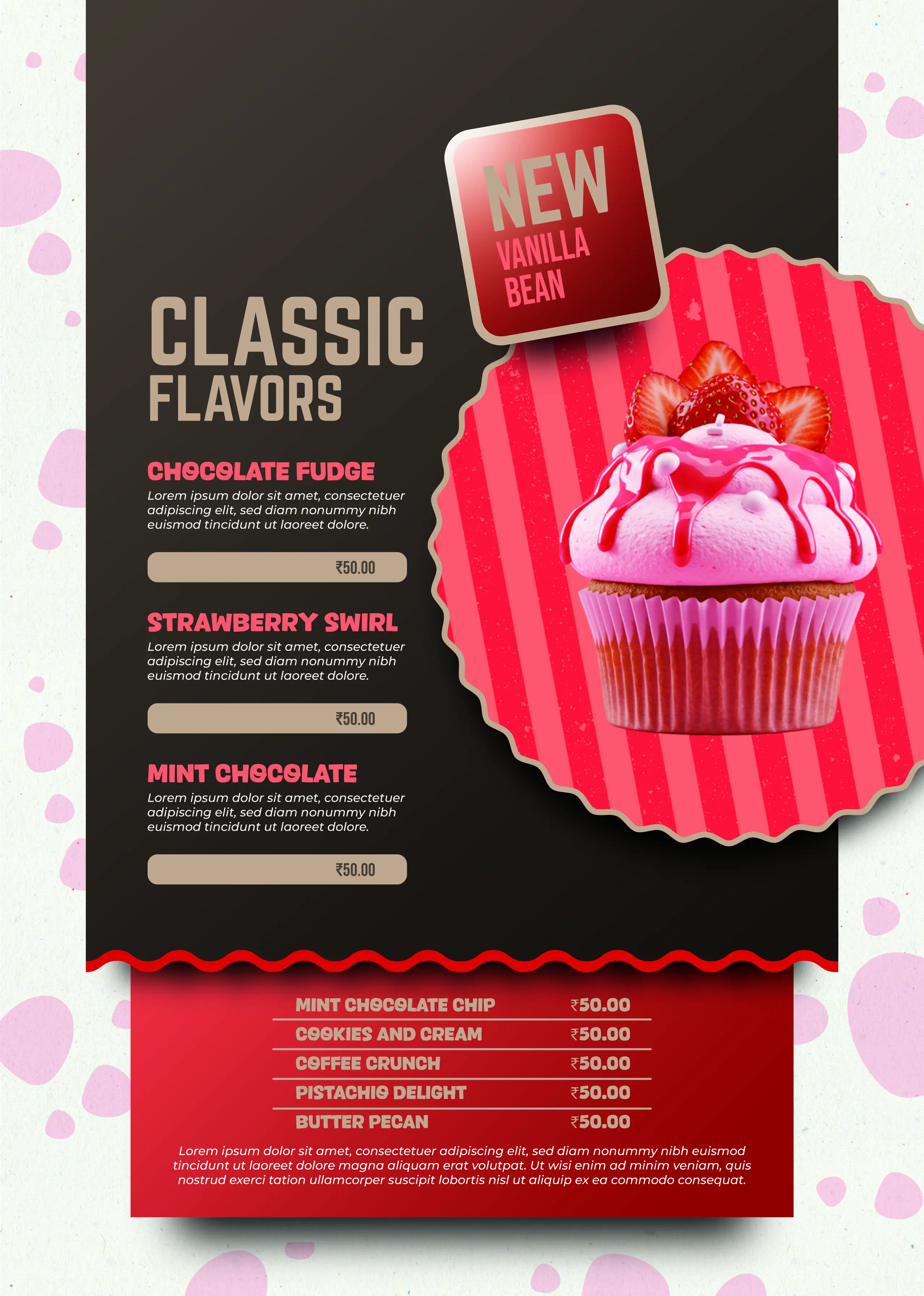 Dessert Menu PSD Template – Bakery & Cupcake Shop Flyer Design