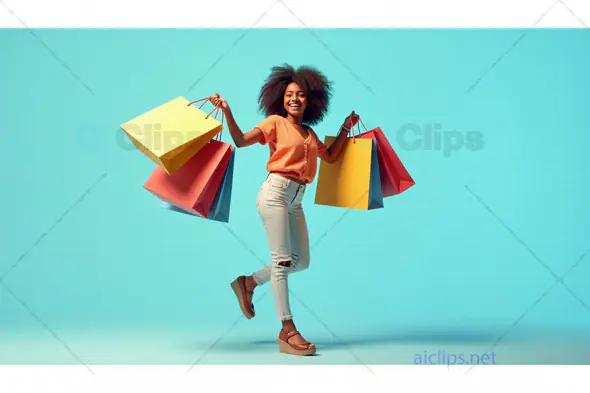 Happy Woman with Shopping Bags on Vibrant Background