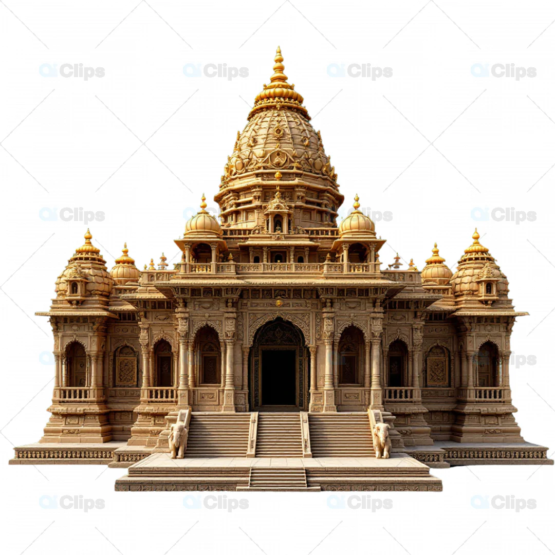 Grand 3D Indian Temple Model with Intricate Stone Carvings and Central Dome