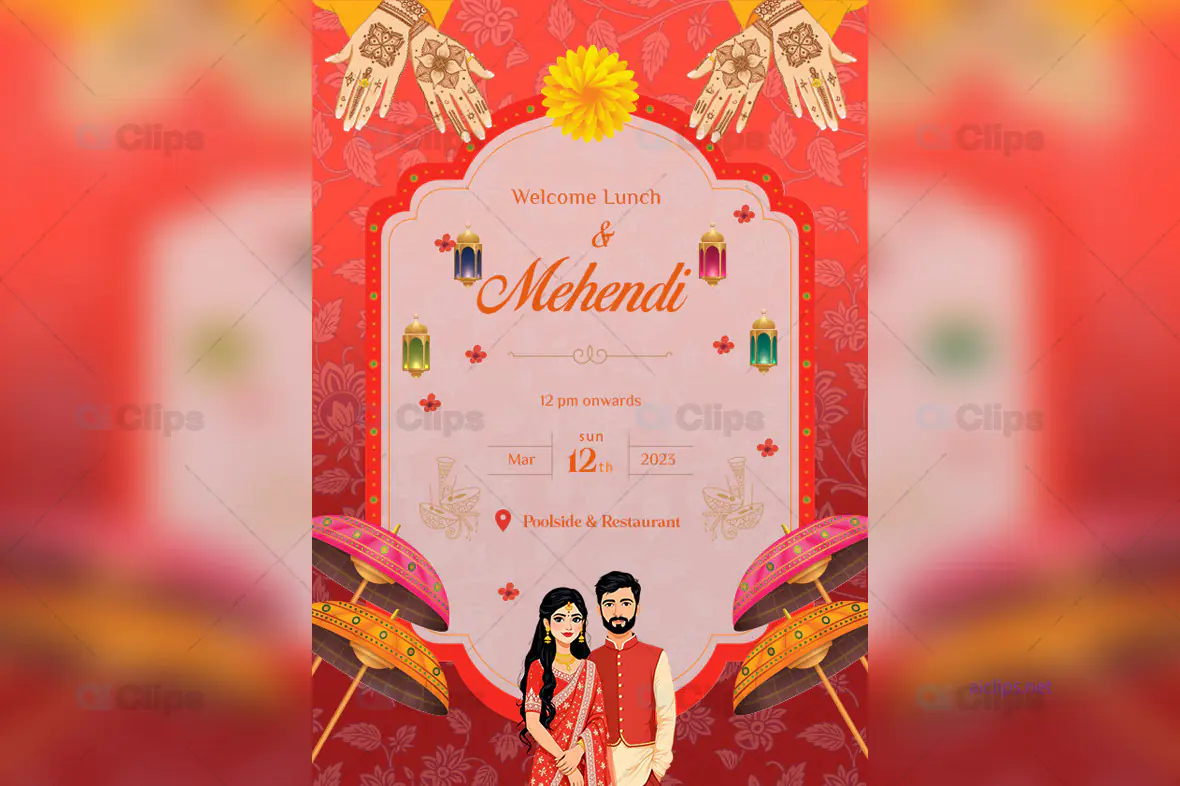 Mehendi Invitation Card PSD Template