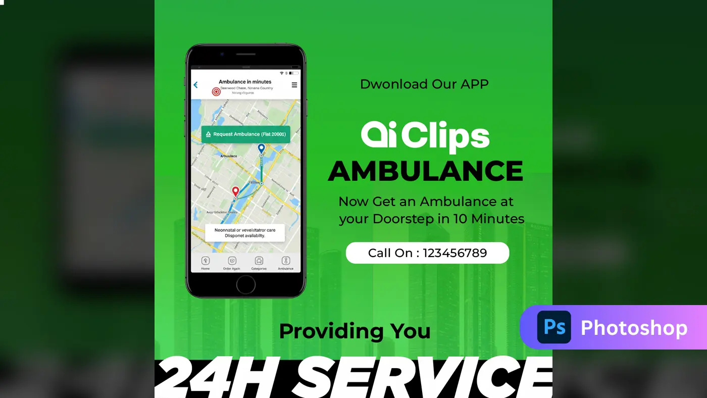 Emergency Ambulance App Mockup Photoshop Template