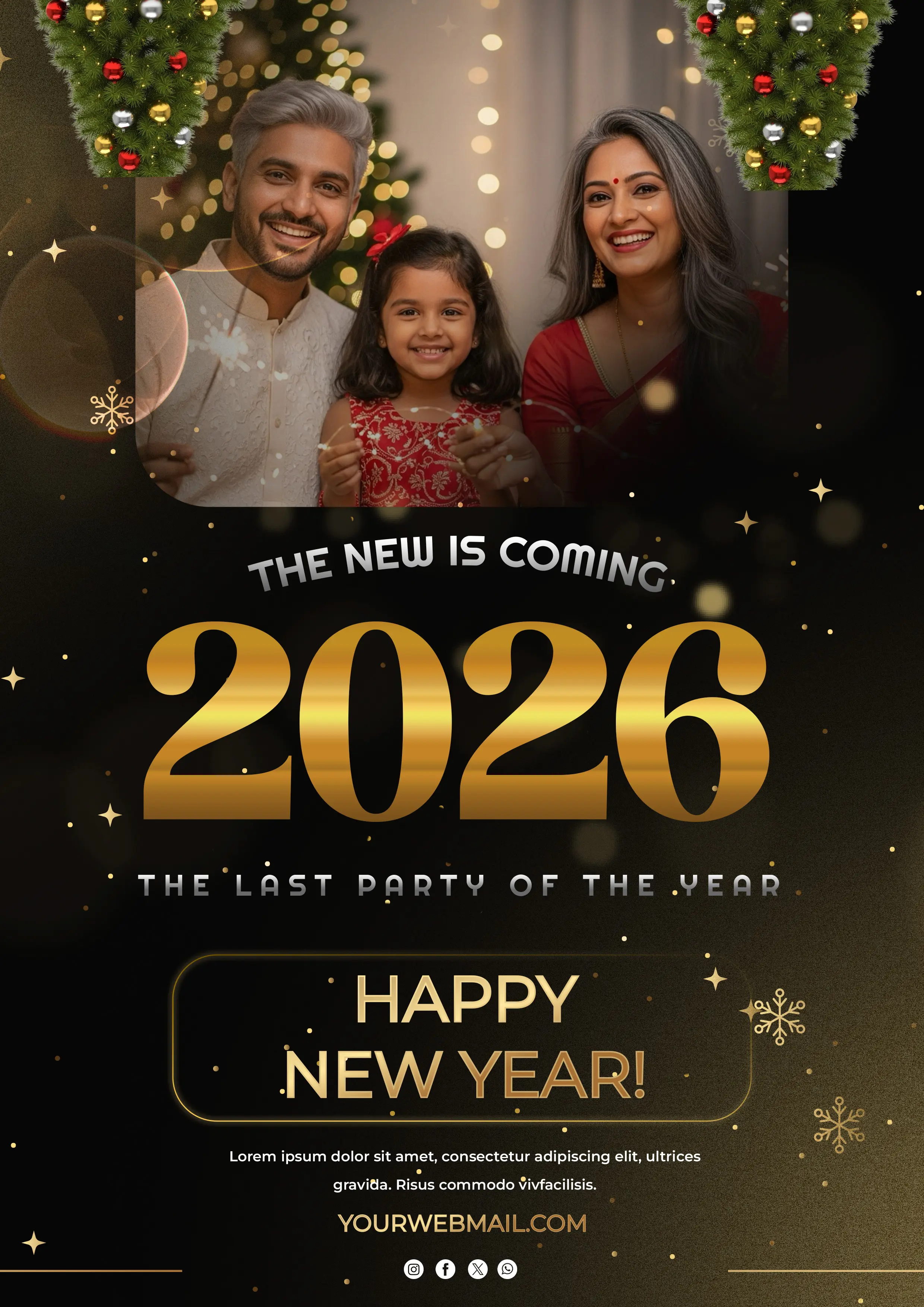 Golden 2026 New Year Party Invitation Template