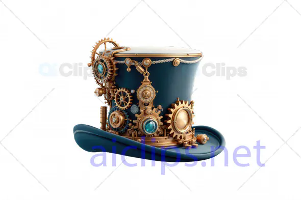 Stylish Steampunk Top Hat 3D Model with Brass Gears