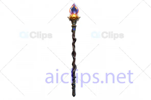 Mystical Crystal Staff with Golden Embellishments - 3D Model