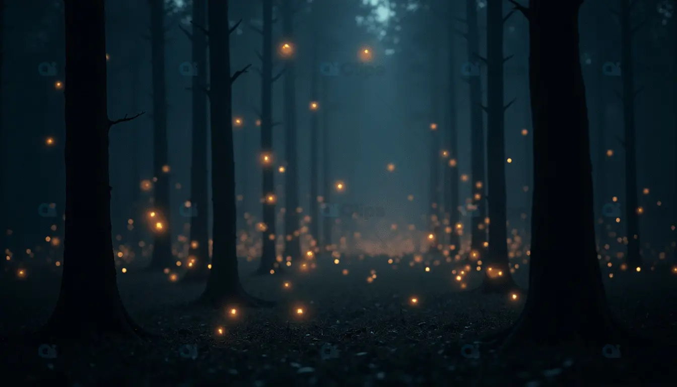 Mystical Forest with Fireflies – Illuminated Nightscape