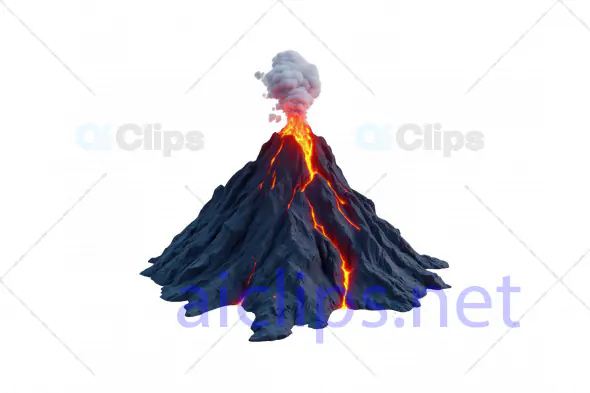 Realistic Erupting Volcano 3D Model with Flowing Lava and Smoke
