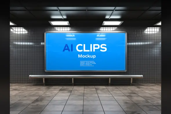 Subway Billboard Mockup Indoor Ad Display with Reflections