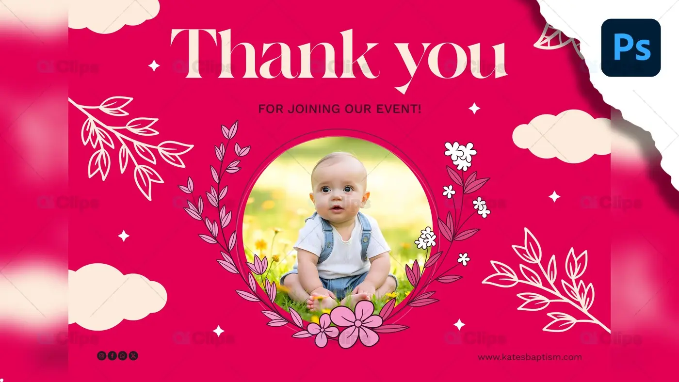Thank You Card PSD Template for Baby Events