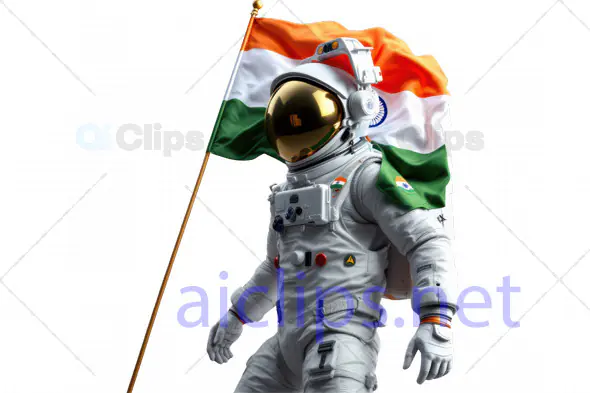 Indian Astronaut with National Flag 3D Illustration