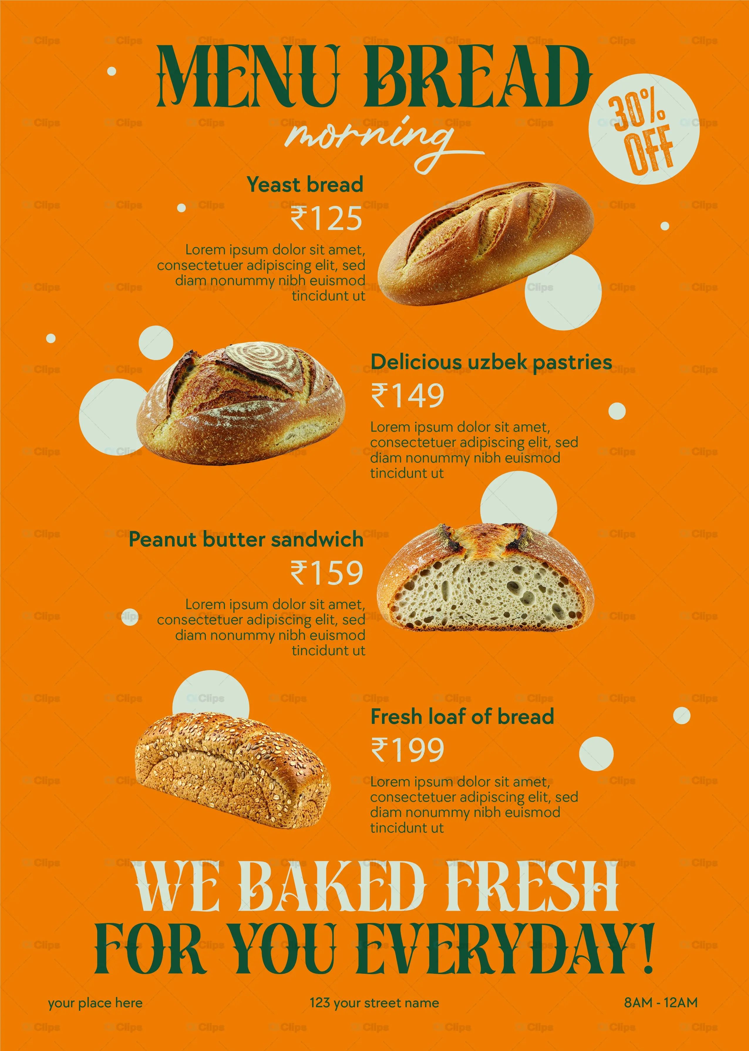 Fresh Bakery Menu Template with Artisanal Bread Offerings
