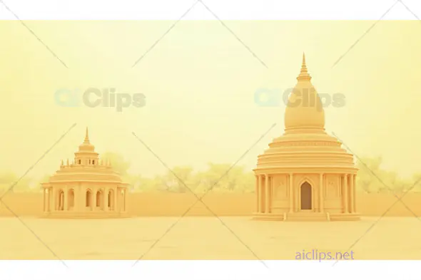Minimalist Buddhist Stupas in Yellow Haze
