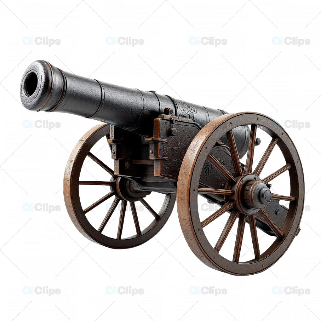 Authentic Historical Cannon 3D Model with Wooden Wheels
