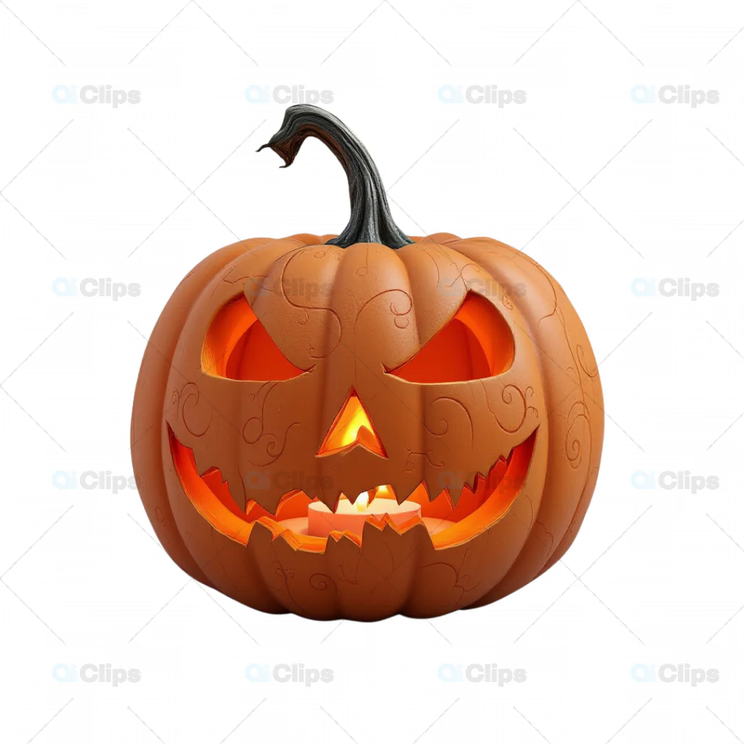 Creepy 3D Carved Halloween Pumpkin Illustration