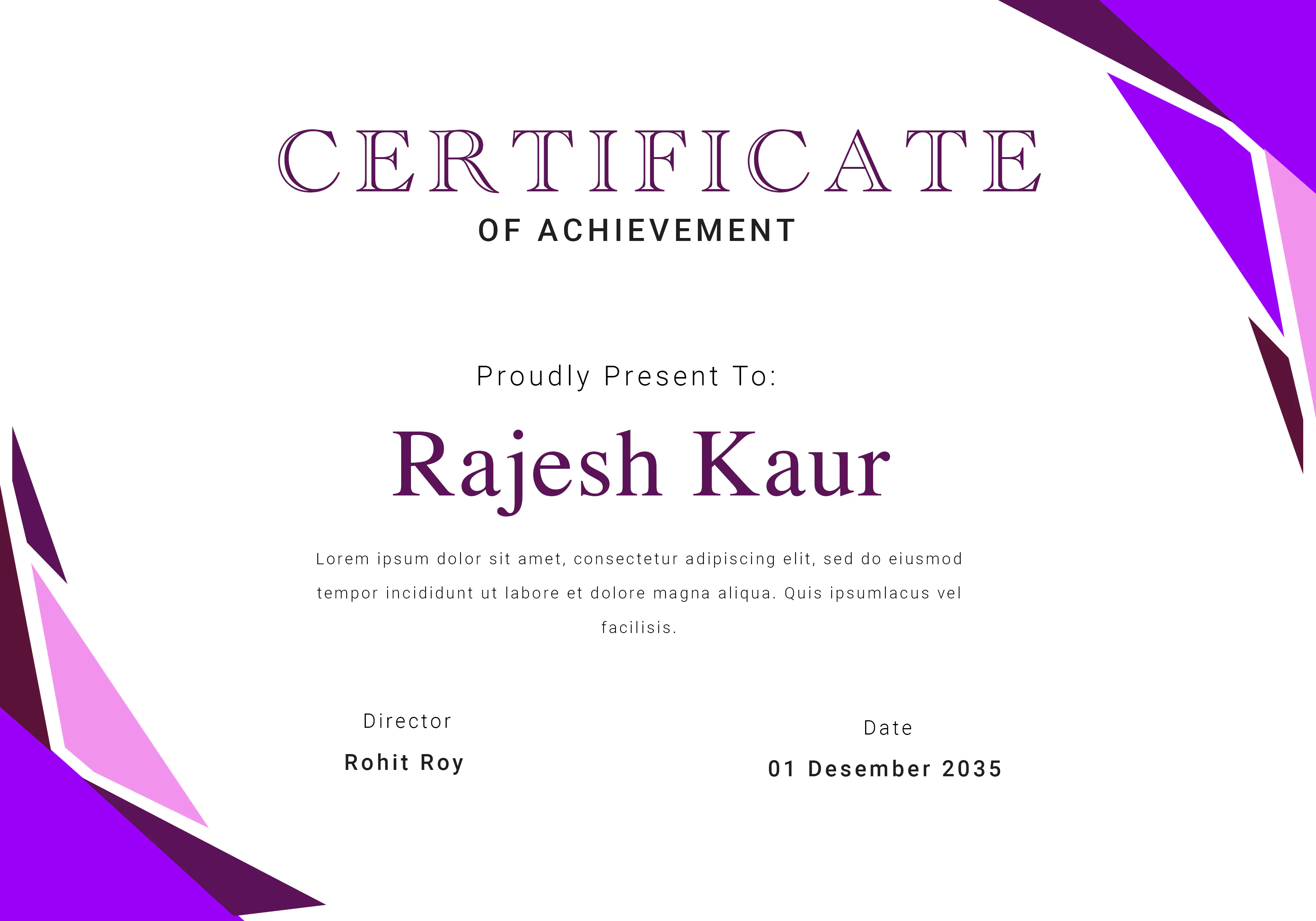 Modern Purple Achievement Certificate Template