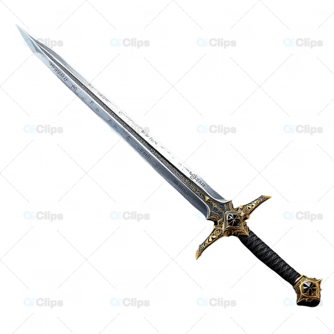 Ornate Medieval Fantasy Sword with Gold Detailing 3D Model
