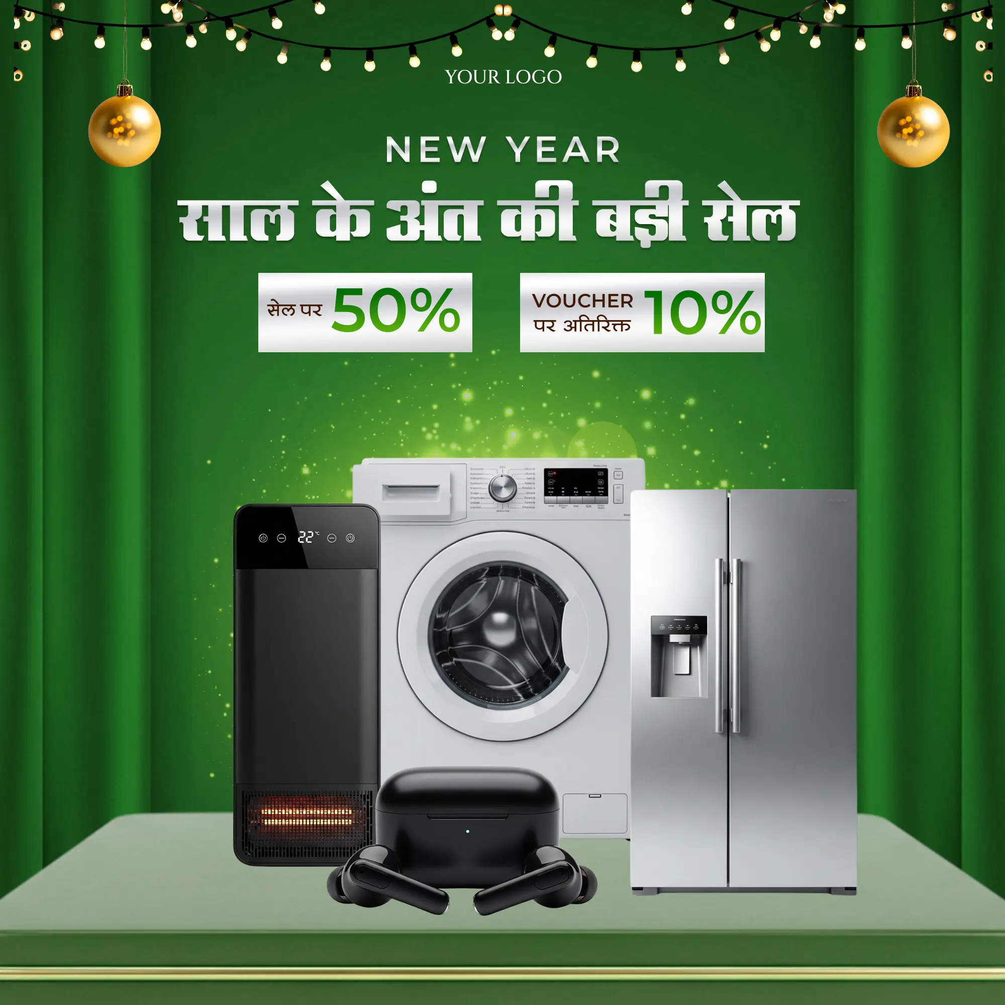 Green Hindi New Year Appliance Sale Template