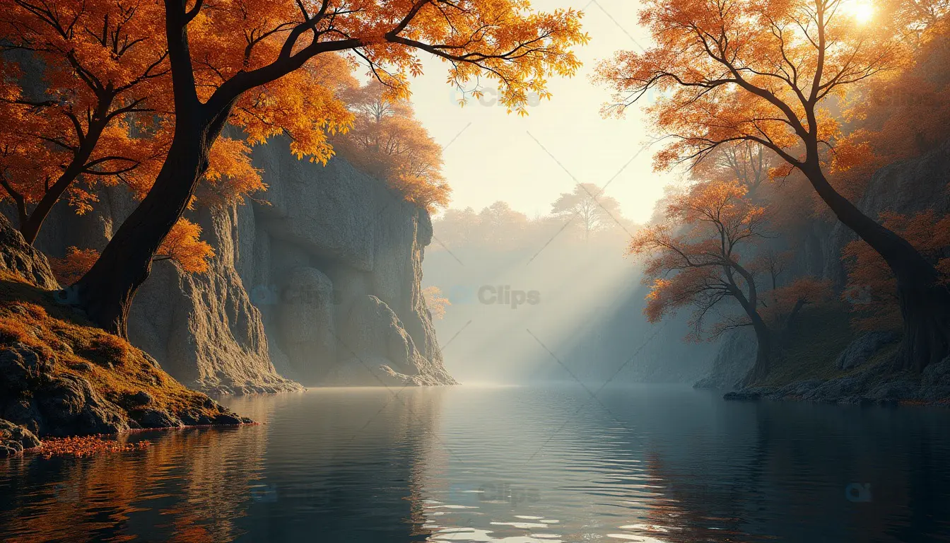 Sunlit Autumn Cliffs by a Tranquil Lake