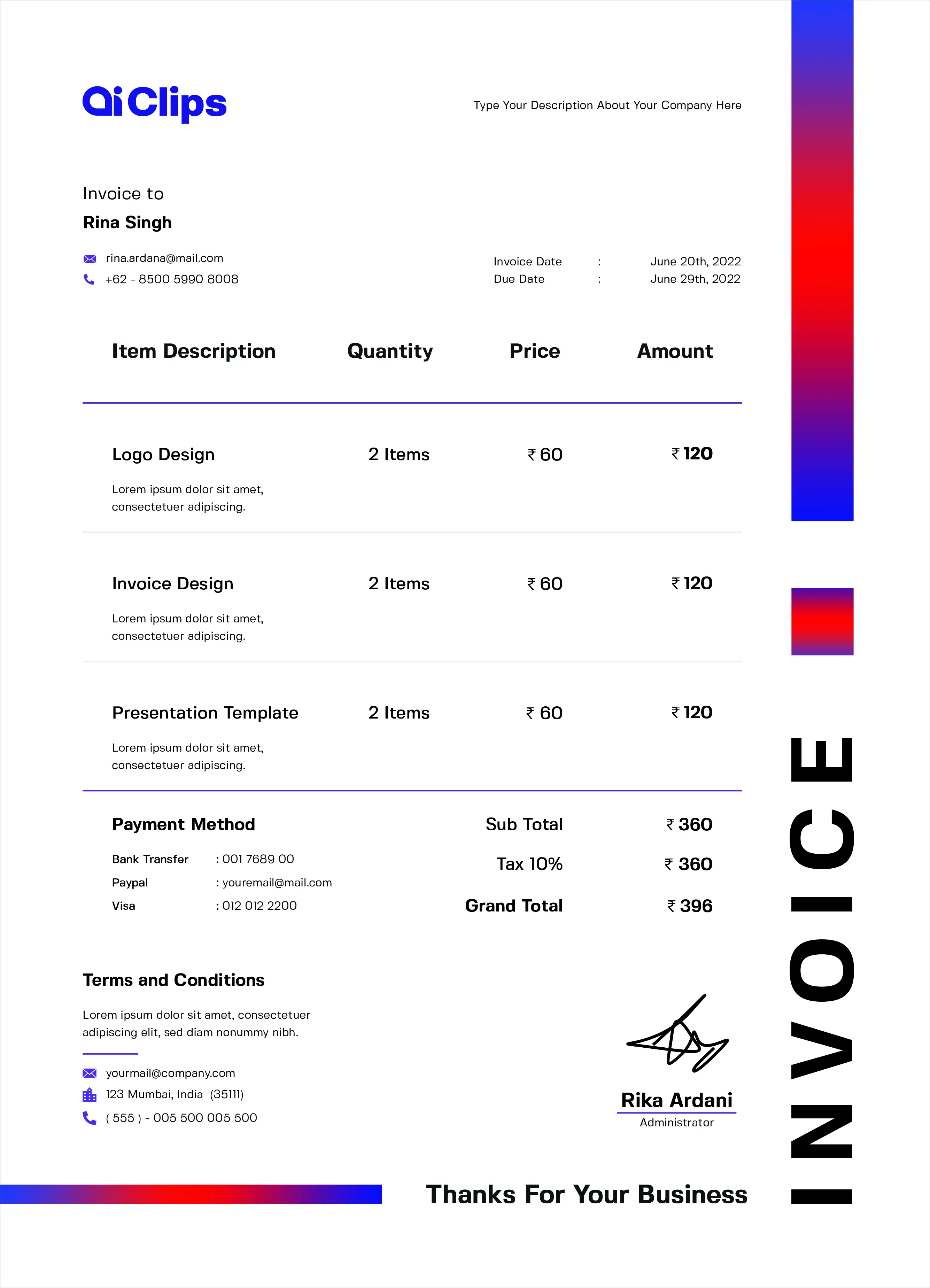 Minimalist Invoice PSD Template – Clean & Professional Billing Design