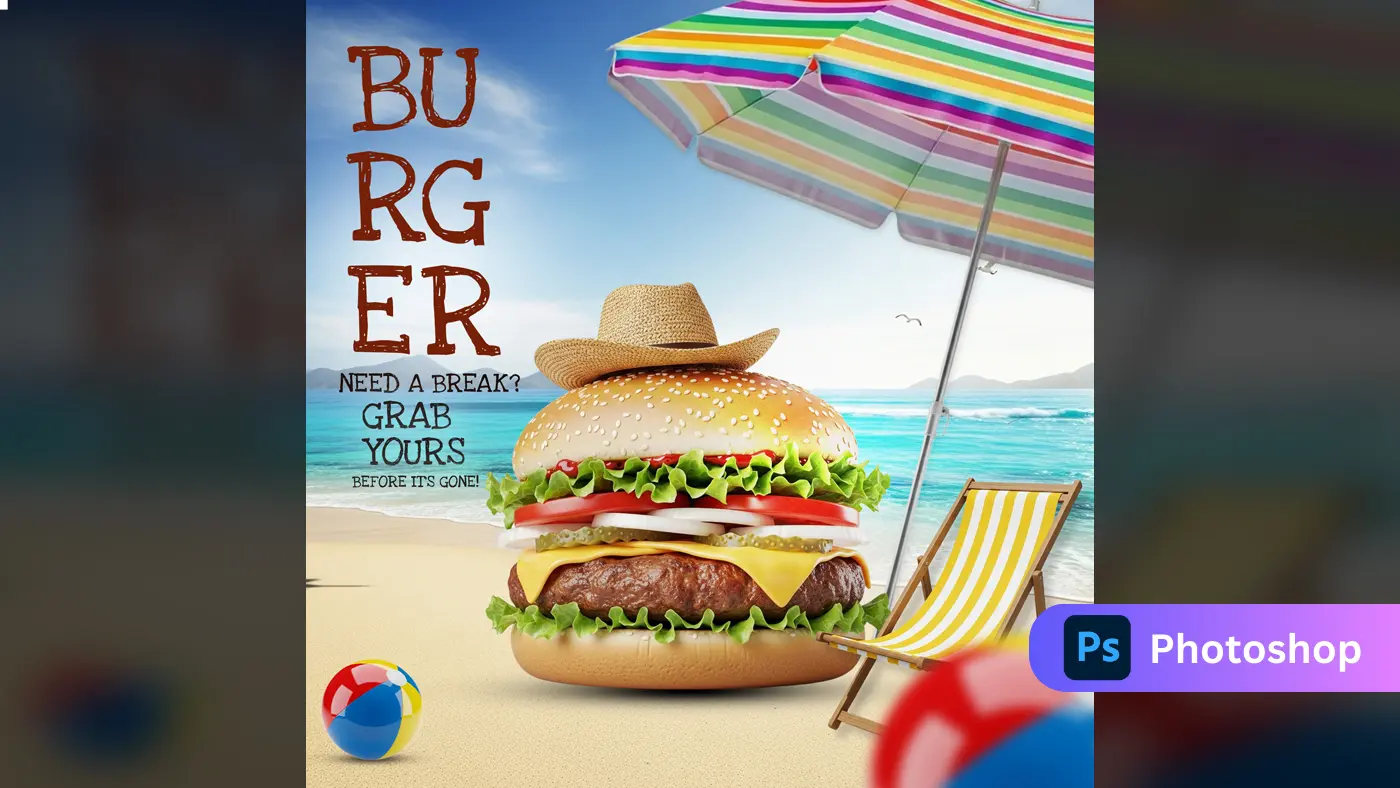 Summer Burger Beach Advertisement Template